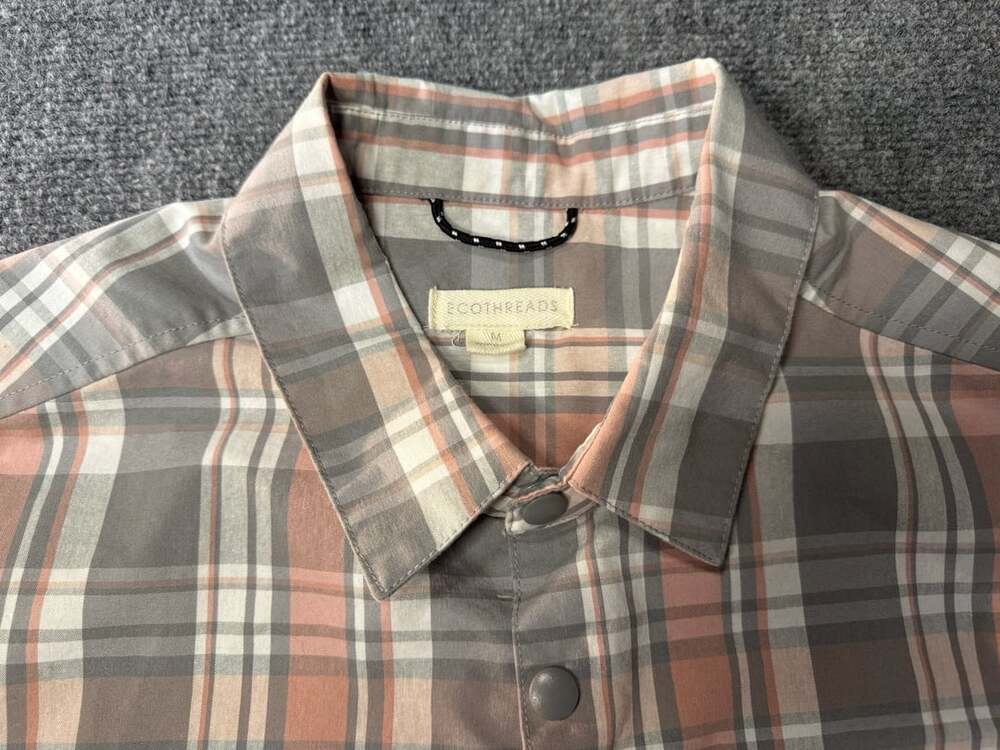 Ecothreads Plaid Long Sleeve Button Down Shirt Size M Gray Pink